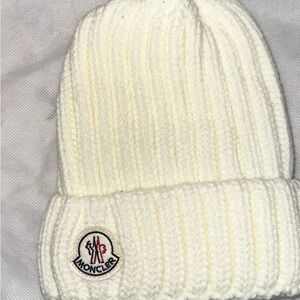 Moncler Ivory Ribbed Beanie